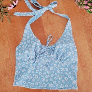 Hollister Light Blue Floral Crop Top